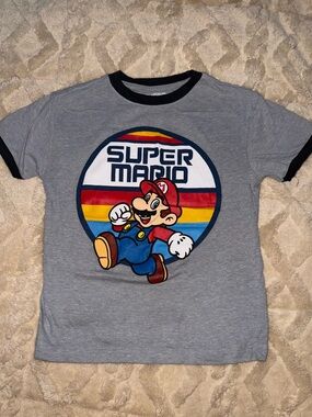 Nintendo Super Mario Grey Tee with Red Blue Yellow Accents